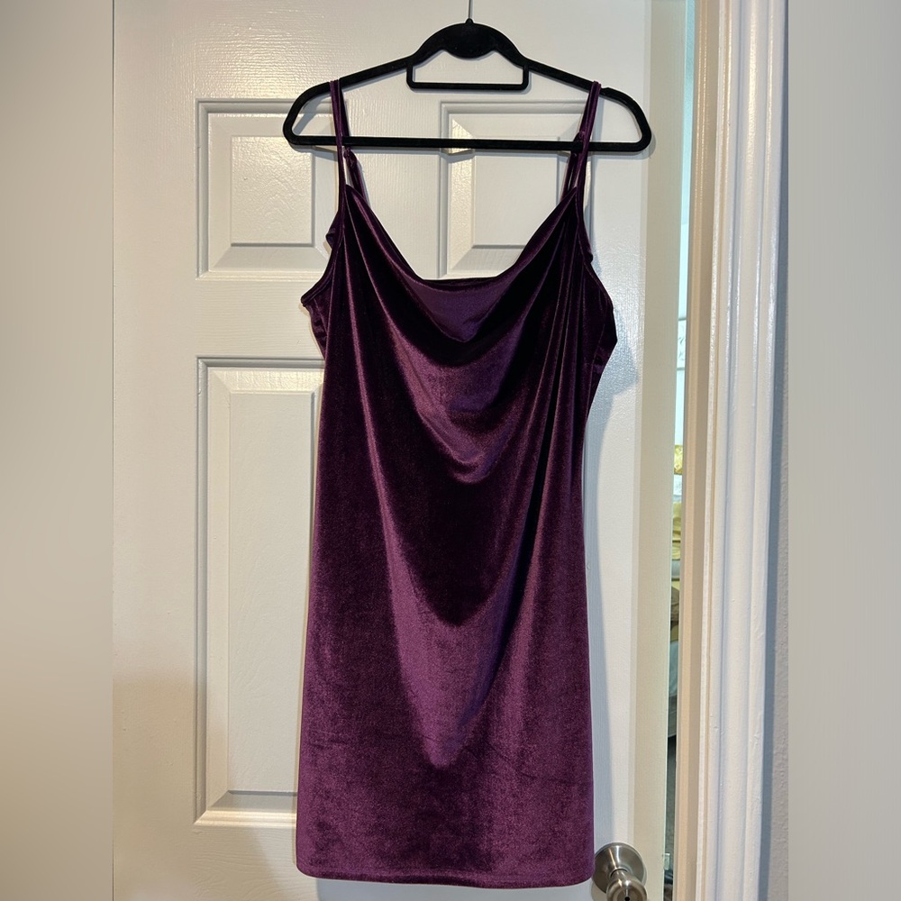 SHEIN Curve Size 2XL Purple Velvet Strap Dress with Cowneck